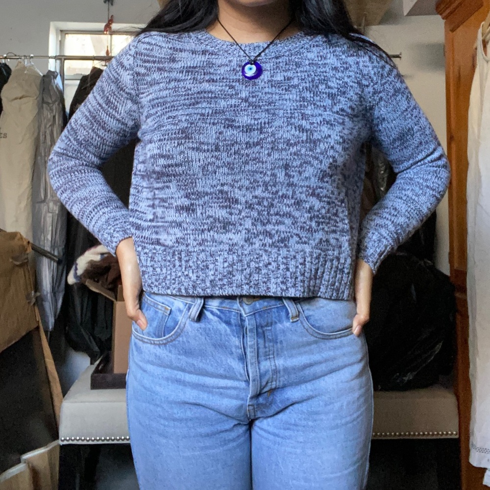 h&m blue cropped sweater